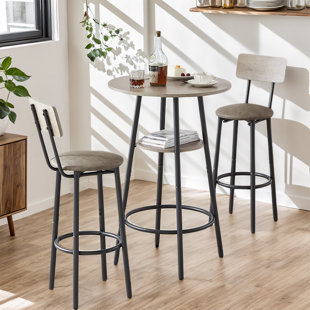 17 STORIES 3-Piece Bar Table Set for 2, 2-Tier Round Bistro Dining Table & PU Stools, Counter Height Table