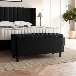 R&M FURNISHERS Plush Velvet Lined Upholstered Ottoman Storage Box with Wooden Legs