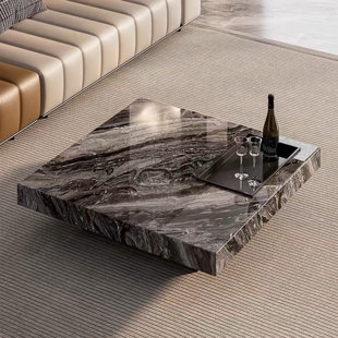 BRAYDEN STUDIO® Danery Faux Marble Square 42" Coffee Tables 2 Legs Cocktail Tables