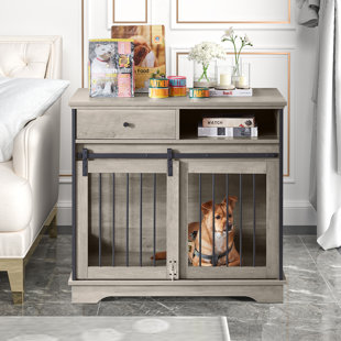 TUCKER MURPHY PET™ 32"W Dog Crate Furniture For Small And Medium Dog, Dog Kennel End Table With Storage Drawer , Decorative Pet Crate Dog House Indoor