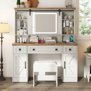 AUGUST GROVE® Chimira Farmhouse Makeup Vanity Desk with Sliding Mirror