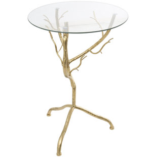 WILLA ARLO™ INTERIORS Fremantle Metal Branch Side End Gold Accent Table with Glass Top