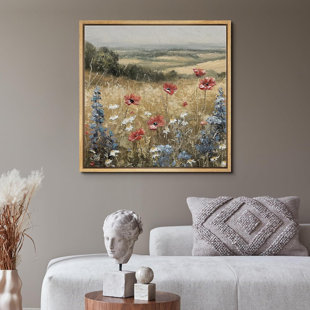 IDEA4WALL Rustic Countryside Relax Calm Landscape Nature Wildflowers Pictures Large Framed Canvas Wall Art