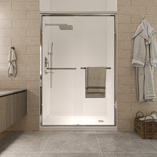 ORGANNICE 46" - 48" W x 72" H Double Sliding Semi-Frameless Shower Door with Clear Glass