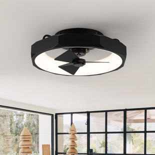 ORREN ELLIS 18.9" Flush Mount Caged Ceiling Fan With LED Lights And Remote Control