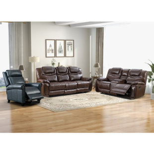 HOKKU DESIGNS Venedy 3-Piece Classic Top Grain Genuine Leather Manual Reclining Living Room Set