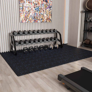 JEEDESON Black & Blue 24 In. X 24 In. X 0.5 In. Rubber&eva Gym Flooring Tiles, Interlocking Anti-fatigue Exercise Tile Mat (48 Sq. Ft.) (Set of 12)