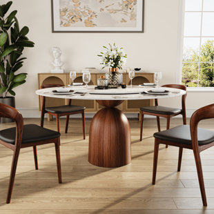 BAOFULIX 5Pcs Dining Table Set With Removable Lazy Susan Top And 4 Wooden Chairs