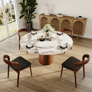 BAOFULIX 5Pcs Dining Table Set With Removable Lazy Susan Top And 4 Wooden Chairs