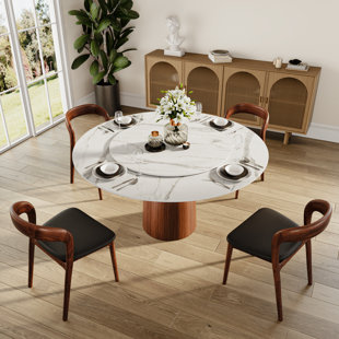 BAOFULIX 5pcs Dining Table Set With Removable Lazy Susan Top And 4 Wooden Chairs