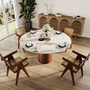 BAOFULIX Modern Round Dining Table Set With 4 Chairs Sintered Stone Tabletop Pre-Assembly