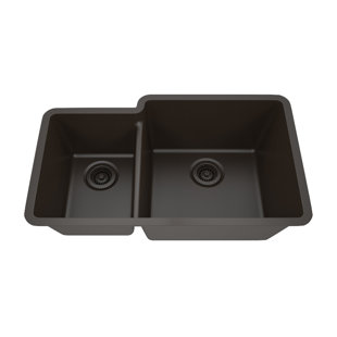 LEXICON QUARTZ 32" x 19" Platinum Quartz Kitchen Sink, 40/60 Double Bowl Sink, Drop-in Sink, Undermount Sink, Granite Kitchen Sink