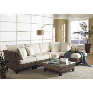 PANAMA JACK SUNROOM Sanibel 144" Wide Right Hand Facing Sofa & Chaise with Ottoman