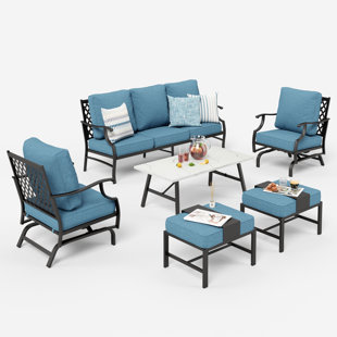 WILDON HOME® Tapasi 5-7 - Person Patio Conversation Set with Rocking Lounge Chairs & Optional Ottoman