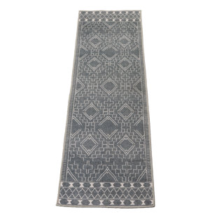 UNION RUSTIC Machine Washable Printed Runner Rug Slip Resistant Latex Infused Natural Cotton Backing Grey Abstract And Geometric Ancient Design 19.5" X 58.5" Indoor Rug Runners