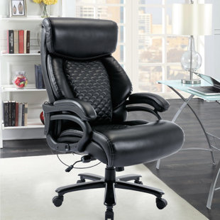 INBOX ZERO Latrissa 500LBS Big And Tall Computer Desk Chair Heavy Duty Ergonomic Leather Office Chair