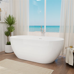 MOKLEBA 70"L Premium Freestanding Oval Soaking Acrylic Bathtub with Overflow and Chrome Drain, cUPC Certification
