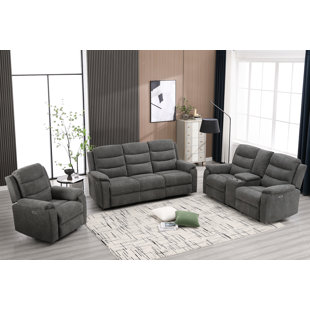 HOKKU DESIGNS Nihar 3-Piece Modern Power Reclining Living Room Set,Soft Fabric & USB