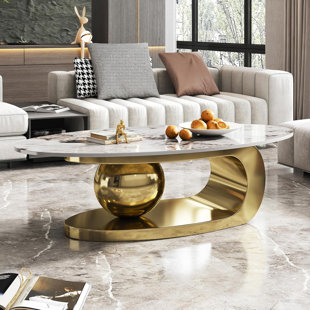 BRAYDEN STUDIO® Delvan Oval Countertop Coffee Table With Stainless Steel Base