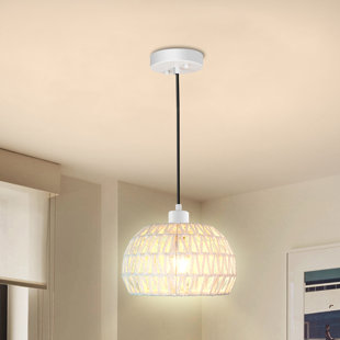 BAY ISLE HOME™ Hewson 1 - Light Bohemian Hand Woven Rattan Pendant Adjustable Height Dome Lighting Fixture Single