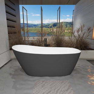 SOTUBX 59'' x 30'' Free Standing Tub Gray Color Acrylic Freestanding Bathtub Soaking Bath Tub A329YH