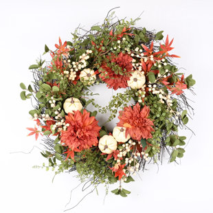 PRIMRUE 24" Farmhouse Thanksgiving Pumpkin Maple Fall Autumn Wreath for Front Door