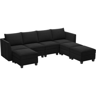 BELFFIN Velvet U Shaped Modular Freely Combined Sofa Solid Wood Sectional Storage Sofa With Chaise