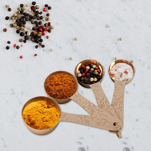 Nu Steel Stainless Steel Measuring Cups Set Of 4 Pieces, Nesting Metal Measuring Cups Set With Floral Etched Handles For Dry And Liquid Ingredients, Cooking & Baking