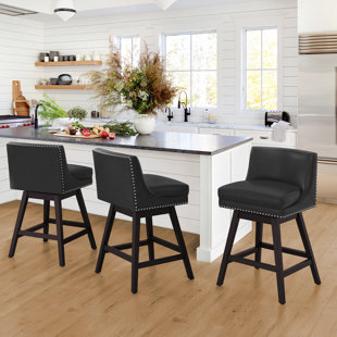 WILDON HOME® Swivel Upholstered 27'' Counter Stool With Solid Wood Frame