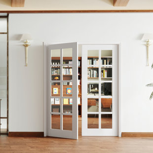 DOOOLI Modern Style White Ten-Panels Transparent Glassed Reflective MDF Interior Room Door,Hardware Not Included