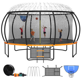 LIZEVINC 16 FT Upgraded Trampoline With Sprinkler, Basketball Hoop, Storage Bag, And Ladder – Premium Outdoor Fun For Kids And Adults