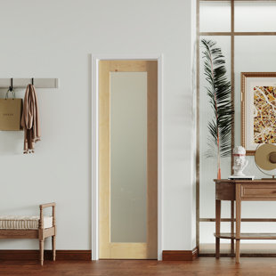 DOOOLI Slab Doors - 1 Lite Frosted Glass Contemporary Design, Solid Wood Interior Doors With Handle