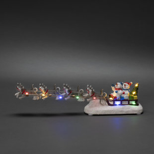 KONSTSMIDE Festive Snowmen in Sledge with Husky Dogs - 10 LED Lights, Battery Operated, 6H Timer