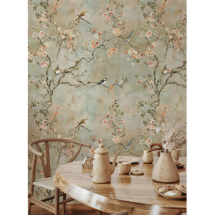 LARK MANOR™ Cherry Blossom Wallpaper Chinoiserie Bryelle Peel & Stick Floral Roll