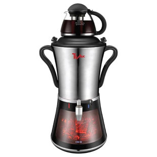 Ttak Houseware Electric Stainless Steel Samovar Masterpiece Fireplace Design Tea Samovar Overheat Protection LED Temperature Display Glass Pot (1liter) Stainless Steel