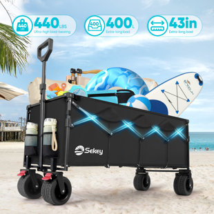 SEKEY 440LBS 400L Beach Extended Wagon, Collapsible Wagons with Big All-Terrain Wheels, Heavy Duty Foldable Folding Utility Cart Effortless Long Item Transport & Beach Adventures (1-YEAR-WARRANTY)