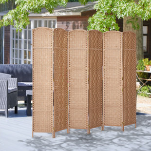 UNION RUSTIC Elmina 6 Ft Folding Room Divider Privacy Screen Home Decor Diamond Weave Fiber Double Hinges