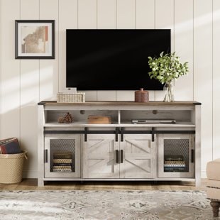 FITUEYES TAIHE 59'' TV Stand with See-Through Mesh Doors and Open Shelving For TV Up To 75"