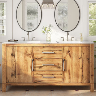 MILLWOOD PINES Aalycia Farmhouse Bathroom Vanity with Sink, 60" High Gloss Double Sink Bath Vanity with 2 Drawers and Storage Double Doors