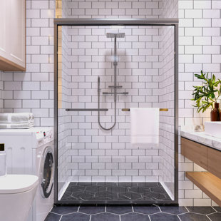 ORGANNICE 46" - 48" W x 72" H Double Sliding Semi-Frameless Shower Door with Clear Glass