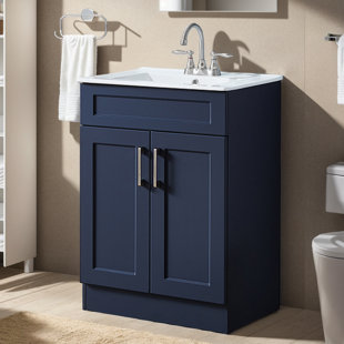 WINSTON PORTER Eyrun 24" Blue Modern Single Bathroom Vanity With Ceramic Top