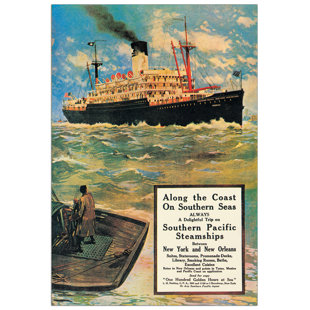 LONGSHORE TIDES 'Southern Pacific-Steamships' Vintage Advertisement