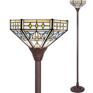 VINPLUS Tiffany Torchiere Floor Lamp Mission Hexagon Virgin Style Stained Glass Torch Standing Light