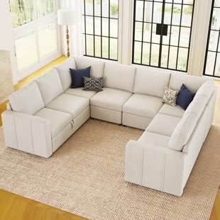 BELFFIN U Shaped Sofa Oversized Pullout Sofa Bed Modular Sectional Couch Convertible Sleeper