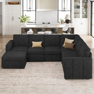 BELFFIN U Shaped Sofa Set Large Pullout Sofa Bed Modular Sectional Couch With Storage Ottoman