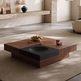 HOKKU DESIGNS Daidrian Modern Minimalist Living Room Storage Square Black Walnut Wooden Coffee Table