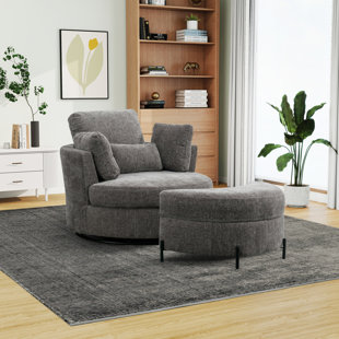 HOKKU DESIGNS Achorn Upholstered Swivel Barrel Chair with Ottoman