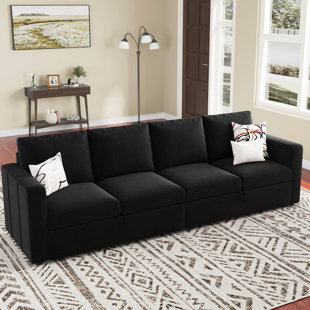 BELFFIN Velvet Chenille 4-Seat Sofa Pullout Sofa Bed Modular Sectional Couch Convertible Sleeper