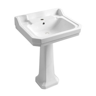 Whitehaus Collection 24" Traditional Pedestal with Large Rectangular Bowl, Backsplash, Dual Soap Ledges, Decorative Trim and Overflow