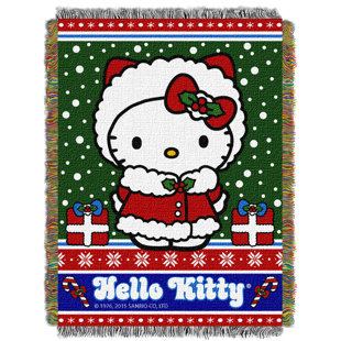 NORTHWEST CO. Sanrio Hello Kitty Snowy Kitty Holiday Woven Tapestry Throw Blanket 48×60 Inches